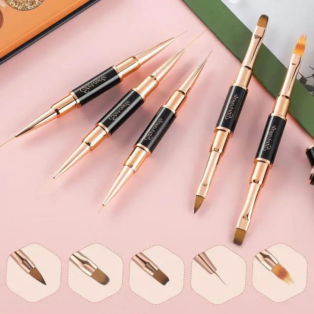 Alt view image 2 of 7 - Double-Ended Acrylic Nail Art Brushes Set, Etercycle Gel Polish Nail Art Design Pen Painting Tools Nail Art Liner Brush and Nail Dotting Pen for Acrylic Application Salon at Home DIY Manicure