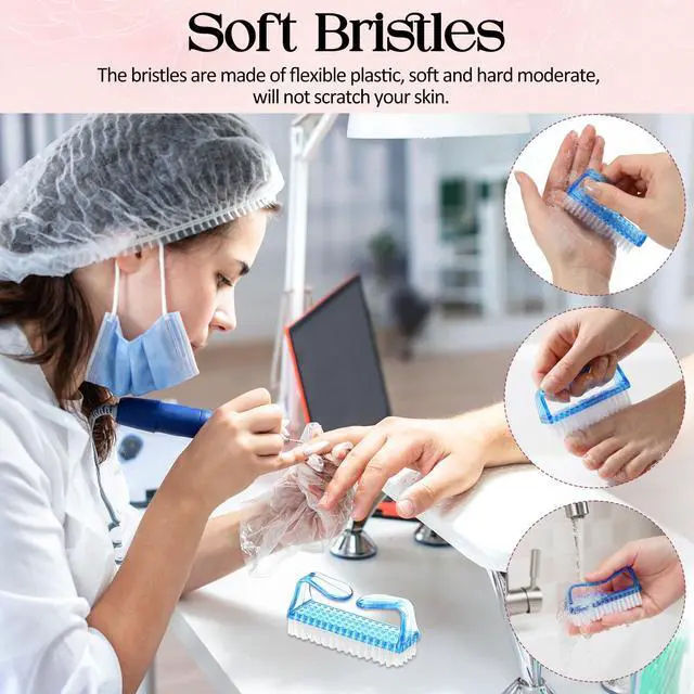 Alt view image 3 of 7 - EBOOT 4 Pieces 3x1.5x1" Handle Plastic Nail Brush Nail Hand Scrubbing Cleaning Brush(Blue,Clear)
