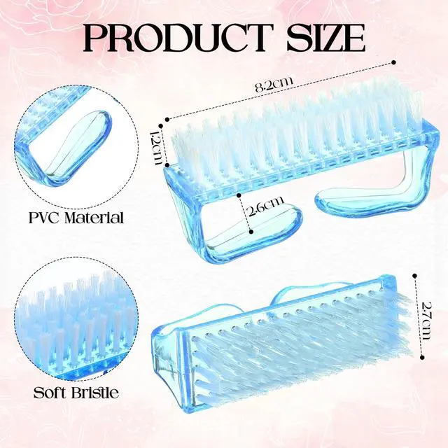 Alt view image 2 of 7 - EBOOT 4 Pieces 3x1.5x1" Handle Plastic Nail Brush Nail Hand Scrubbing Cleaning Brush(Blue,Clear)