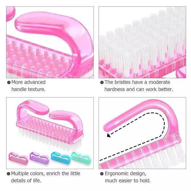 Alt view image 2 of 6 - ROLECK 4 Pcs Nail Brush for daily Use - 4 Different Kinds of Fingernail brush with Plastic Handle Nail brush for cleaning Fingernails and Pedicure for Toes and Nails Men Women