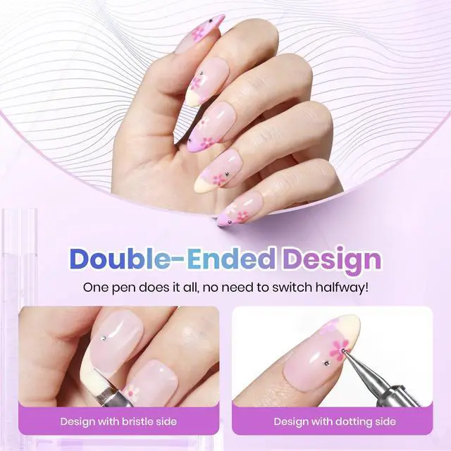 Alt view image 5 of 7 - Beetles Nail Art Brushes 8pcs Crystal Nail Art Tools Double-headed Nails Dotting Tool, Striping Liner Brushes for Nails with Pearls Bowknot Stickers, DIY Home Salon Manicure Design Tools