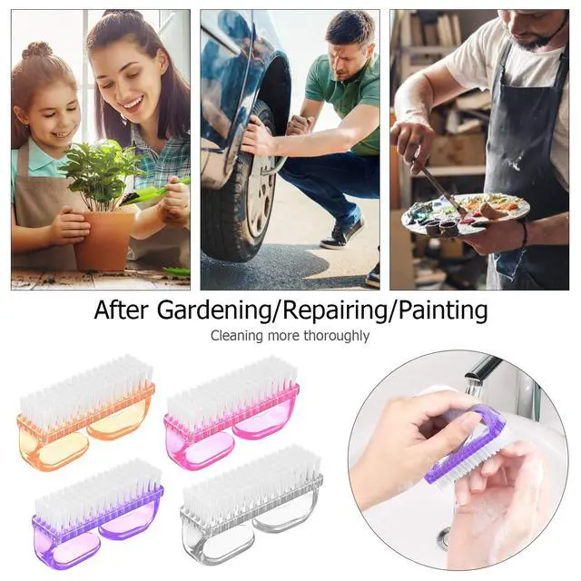Alt view image 4 of 7 - Larbois Handle Grip Nail Brush, Nail Brushes Hand Fingernail Brush Cleaner Scrubbing Kit Pedicure for Toes and Nails Men Women (4 Pack)