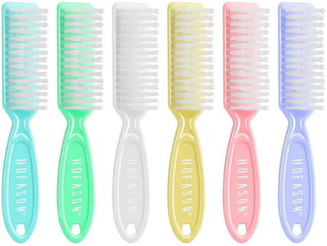 Main image of HOFASON 6 Pack Nail Brush for Cleaning Fingernails, Nail Brush Handle Grip Brush for Nail and Toenail Foot, Nail Dust Brush Manicure Pedicure Tools Scrubbing Brush Women Men Home Salon (Macaron)