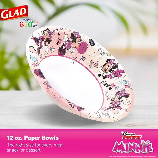 Alt view image 2 of 6 - Glad for Kids Disney Mickey and Friends Disposable Paper Bowls, Pink Minnie - Heavy Duty, Soak-Proof, Microwavable Kid-Friendly Snack Bowls for Everyday Use, 12 Ounce, 40 Count