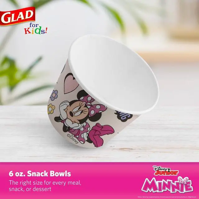 Alt view image 2 of 6 - Glad for Kids Disney Mickey and Friends Disposable Paper Snack Bowls, Lids Not Included, Pink Minnie - Heavy Duty, Microwavable Snack Cups for Soup or Ice Cream, No Lids, 6 Ounce, 32 Count