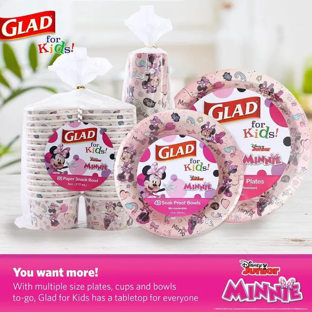 Alt view image 6 of 6 - Glad for Kids Disney Mickey and Friends Disposable Paper Snack Bowls, Lids Not Included, Pink Minnie - Heavy Duty, Microwavable Snack Cups for Soup or Ice Cream, No Lids, 6 Ounce, 32 Count