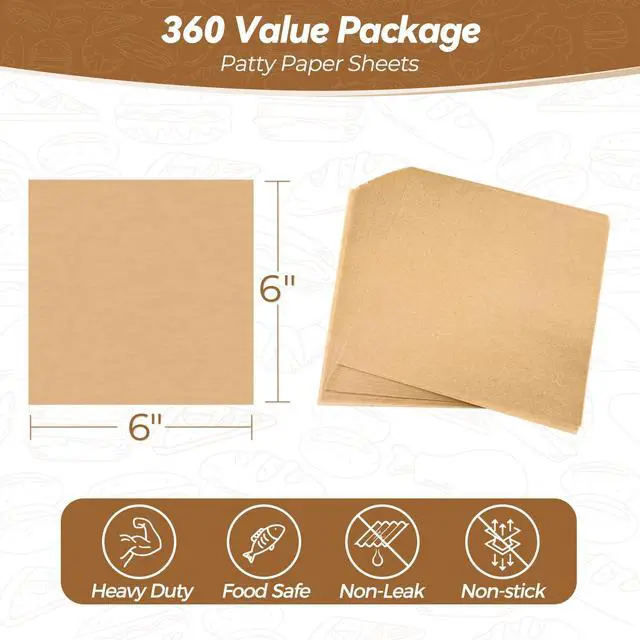 Alt view image 2 of 7 - 360 Count 6"x 6" Heavy Duty Patty Paper Sheets for Separating Patty, No-Stick & No-Leak Unbleached Parchment Paper Squares, Pre-cut Burger Patty Paper for Oven, Air Fryer, Microwave