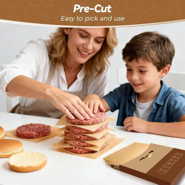 Alt view image 3 of 7 - 360 Count 6"x 6" Heavy Duty Patty Paper Sheets for Separating Patty, No-Stick & No-Leak Unbleached Parchment Paper Squares, Pre-cut Burger Patty Paper for Oven, Air Fryer, Microwave