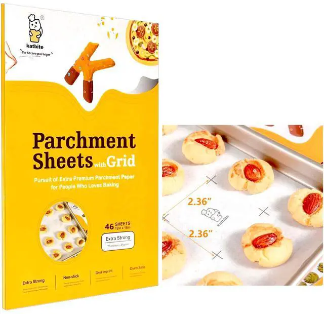 Main image of Katbite 12x16 Inch Parchment Paper Sheets with Grid Lines, Precut Baking Paper, Non-Stick & Heavy Duty, Half Sheet Parchment Paper for Cookies, Cup Cake Baking, Cooking, Air Fryer, Steaming, Grilling