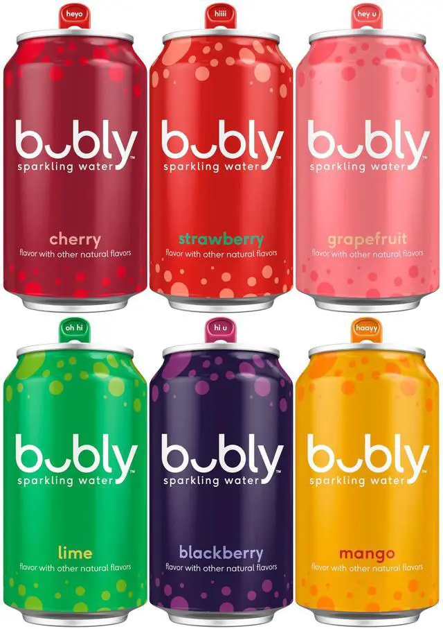Main image of bubly Sparkling Water, 6 Flavor Variety Pack (Blackberry, Lime, Cherry, Grapefruit, Strawberry, Mango), Zero Sugar & Zero Calories, Seltzer Water, 12 Fl Oz Cans (Pack of 18)
