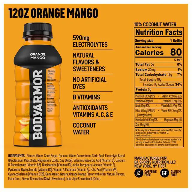 Alt view image 2 of 7 - Sports Drink, Orange Mango, Electrolyte Drink Hydration, 12 Fl Oz Bottles (8 Pack), Flavored Coconut Water with B Vitamins & Antioxidants