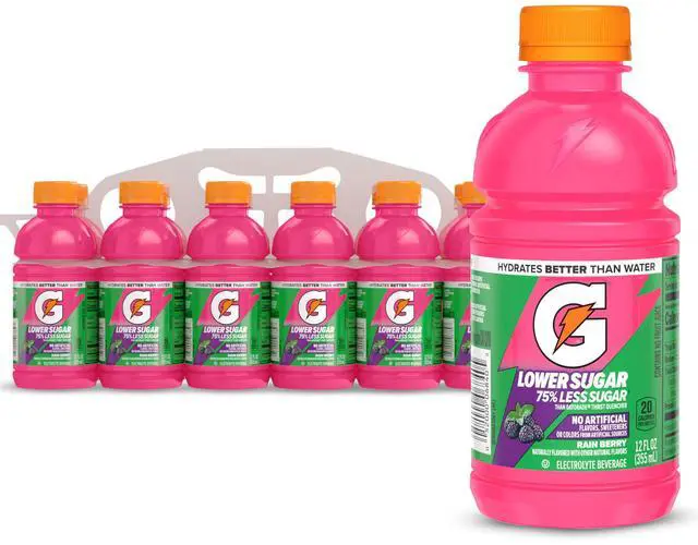 Main image of Lower Sugar Electrolyte Sports Drink, Rain Berry, 12 fl oz Bottles, (12 Pack), 75% Less Sugar, No Artificial Flavors, No Artificial Sweeteners, No Artificial Colors, Hydration