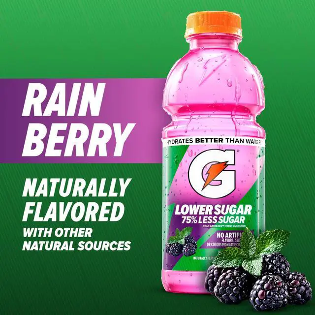 Alt view image 3 of 5 - Lower Sugar Electrolyte Sports Drink, Rain Berry, 12 fl oz Bottles, (12 Pack), 75% Less Sugar, No Artificial Flavors, No Artificial Sweeteners, No Artificial Colors, Hydration