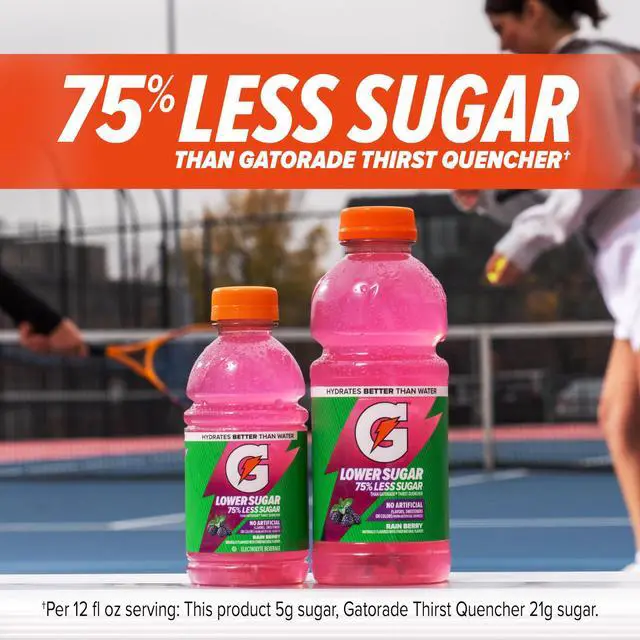 Alt view image 5 of 5 - Lower Sugar Electrolyte Sports Drink, Rain Berry, 12 fl oz Bottles, (12 Pack), 75% Less Sugar, No Artificial Flavors, No Artificial Sweeteners, No Artificial Colors, Hydration
