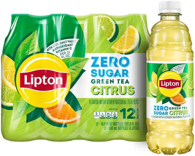 Main image of Zero Sugar Iced Tea, Green Tea Citrus, 16.9 fl oz Bottles, (12 Pack), 100% DV Vitamin C