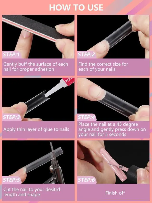 Alt view image 5 of 6 - 480PCS Extra Long C Curve Nail Tips and Glue, 2 Packs Natural and Clear Acrylic for Nails Professional Set, 12 Sizes Artificial Straight Square French False Nail Tips