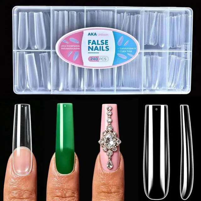 Main image of Long Square Nail Tips,Pre-Etched Full Cover Soft Gel Nail Tips