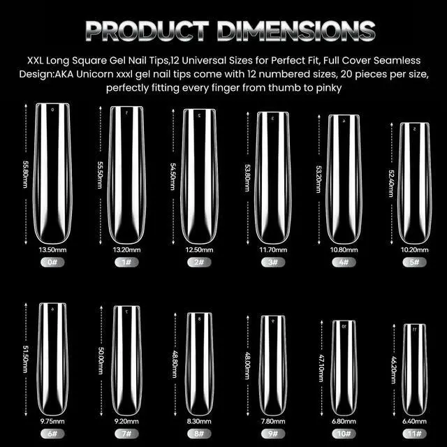 Alt view image 2 of 7 - Long Square Nail Tips,Pre-Etched Full Cover Soft Gel Nail Tips