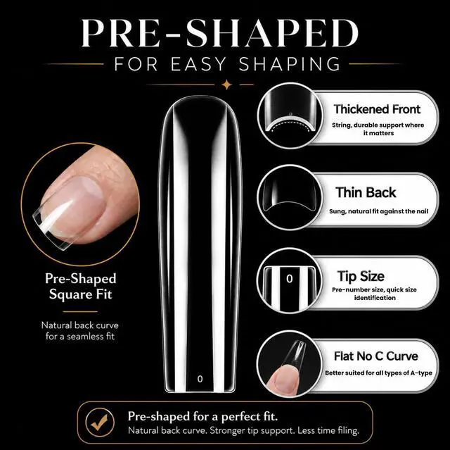 Alt view image 7 of 7 - Long Square Nail Tips,Pre-Etched Full Cover Soft Gel Nail Tips