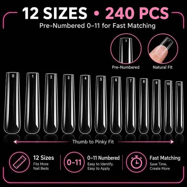 Alt view image 3 of 7 - Long Square Nail Tips,Pre-Etched Full Cover Soft Gel Nail Tips