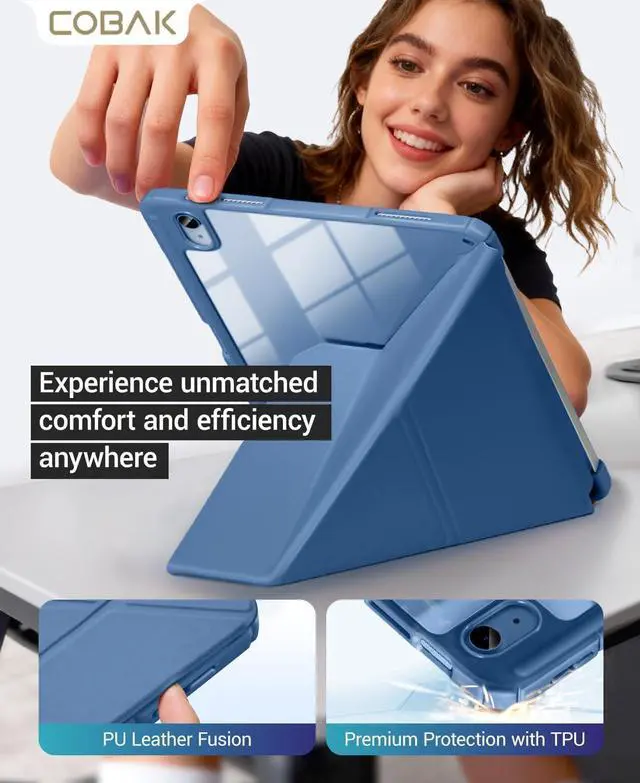 Alt view image 3 of 7 - CoBak Case for iPad (A16) 11th Generation 11 Inch 2025, iPad 10th Generation Case 10.9 Inch 2022 - Protective Cover with Multi-Angle Includes Portrait Stand, Pencil Holder and Auto Wake/Sleep- Blue