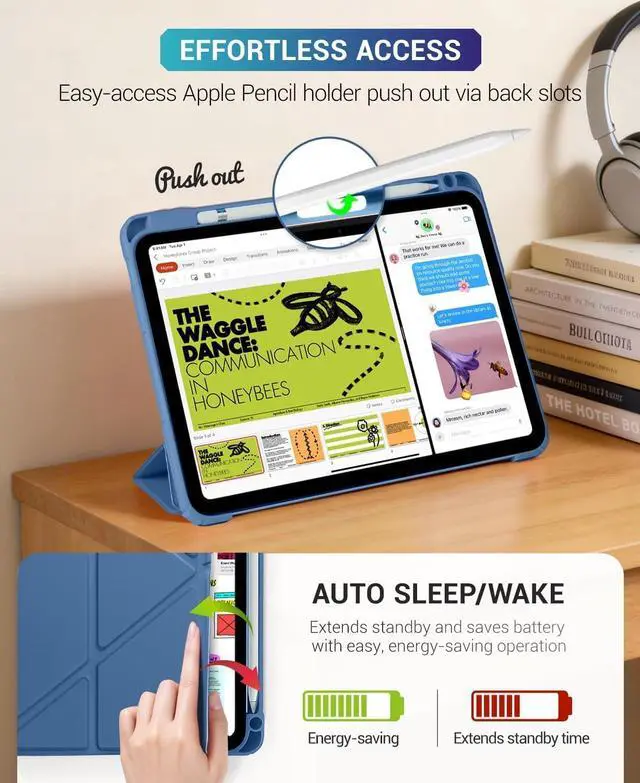 Alt view image 5 of 7 - CoBak Case for iPad (A16) 11th Generation 11 Inch 2025, iPad 10th Generation Case 10.9 Inch 2022 - Protective Cover with Multi-Angle Includes Portrait Stand, Pencil Holder and Auto Wake/Sleep- Blue