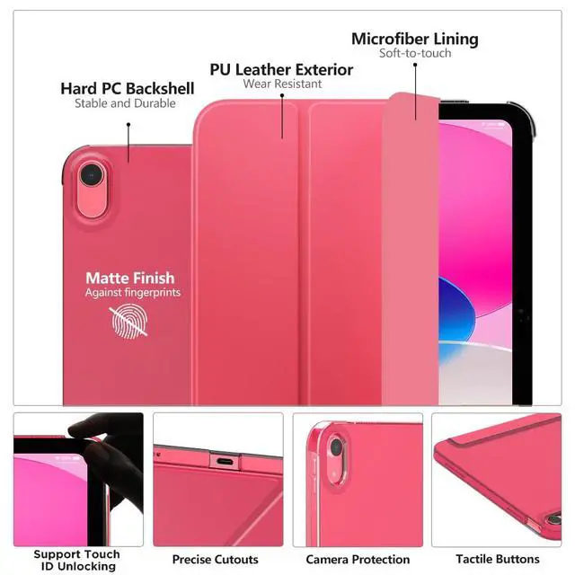 Alt view image 3 of 7 - MoKo for iPad (A16) 11th Generation Case 11 Inch 2025, iPad 10th Generation Case 10.9 Inch 2022, Slim Stand Hard PC Translucent Back Shell Smart Cover, Support Touch ID, Auto Wake/Sleep,Watermelon Red