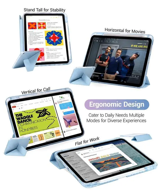 Alt view image 4 of 7 - CoBak Case for iPad (A16) 11th Generation 11 Inch 2025, iPad 10th Generation 10.9 Inch 2022 - Protective Cover with Multi-Angle Includes Portrait Stand, Pencil Holder and Auto Wake/Sleep, Blue