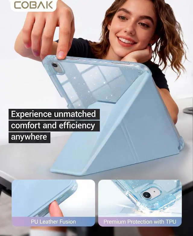 Alt view image 3 of 7 - CoBak Case for iPad (A16) 11th Generation 11 Inch 2025, iPad 10th Generation 10.9 Inch 2022 - Protective Cover with Multi-Angle Includes Portrait Stand, Pencil Holder and Auto Wake/Sleep, Blue