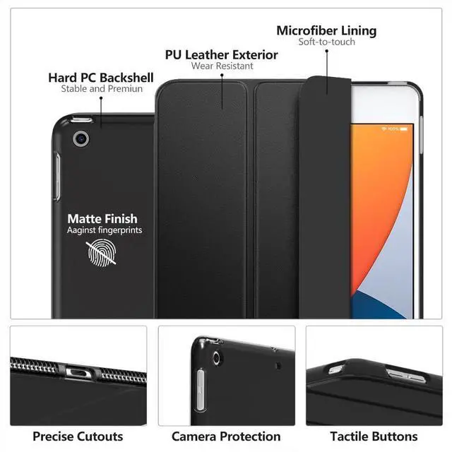 Alt view image 4 of 7 - Moko Case for iPad 10.2 Case iPad 9th Generation 2021/ iPad 8th Generation 2020/ iPad 7th Generation 2019, Slim Stand Hard Back Shell Smart Cover Case for iPad 10.2 inch, Auto Wake/Sleep, Black