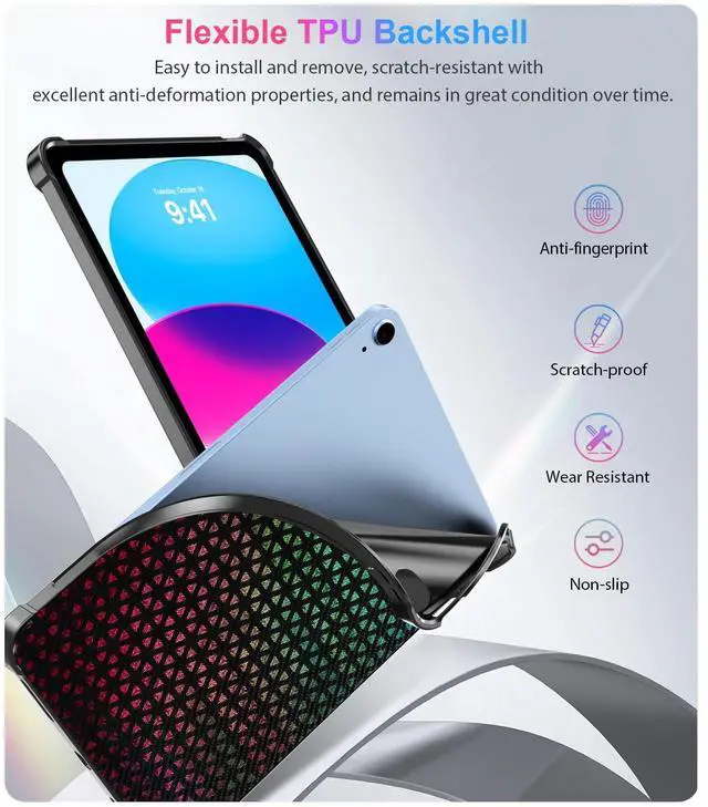 Alt view image 4 of 7 - TiMOVO Case for iPad (A16) 11th Generation 11 Inch 2025, iPad 10th Generation 10.9 inch 2022, Ultra Slim, Lightweight Flexible TPU Protective Cover, Shockproof, Anti Drop (Iridescent Black)