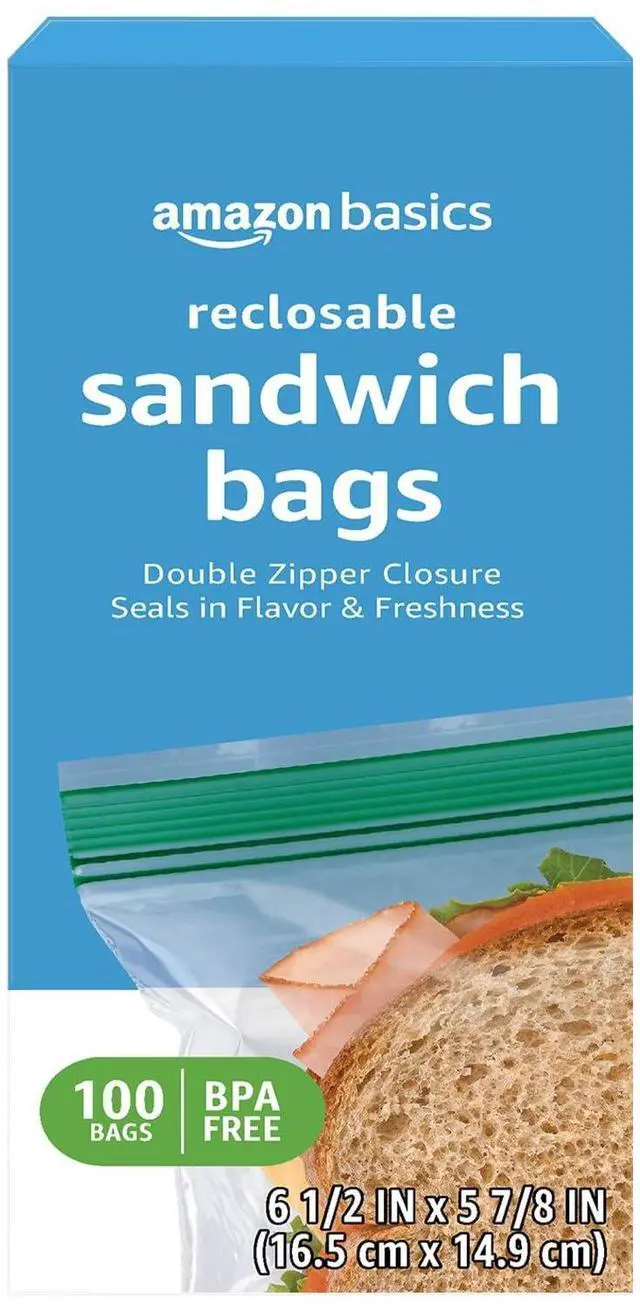 Main image of Reclosable Double Zipper Sandwich Storage Bags for Food Storage, BPA Free, 100 Count