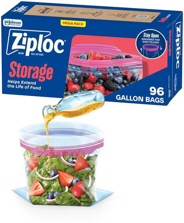 Main image of Gallon Food Storage Bags, Stand-Up Bottom, Easy to Fill, 96 Count