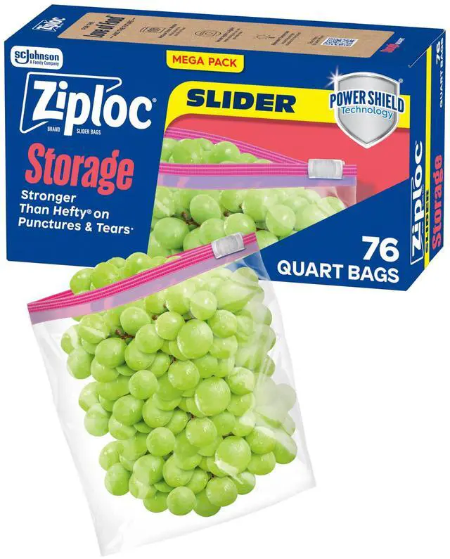 Main image of Ziploc Quart Food Storage Bags, Stand-Up Bottom, Easy to Fill, 76 Count