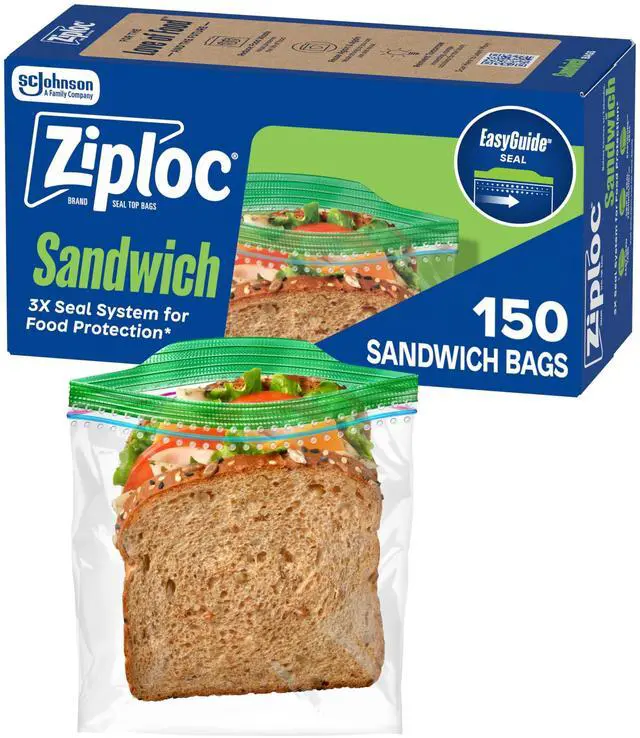 Main image of Sandwich and Snack Bags, Easy Open and Close, Plastic Food Storage Bags, 150 Bags Total