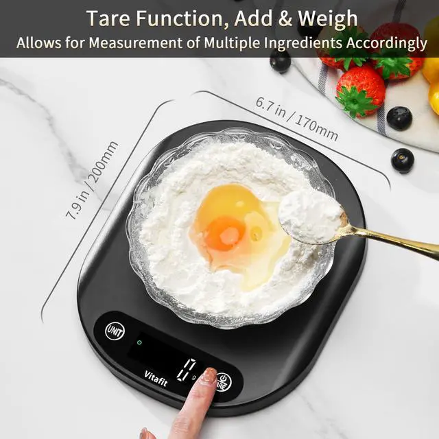 Alt view image 5 of 7 - Vitafit 33lb/15kg Digital Food Scale in High Precision 0.1oz/1g, Our Own Kitchen Scale Professional Factory Since 2001, Home and Kitchen Essentials for Cooking and Baking, LED, 3*AAA Batteries, Black