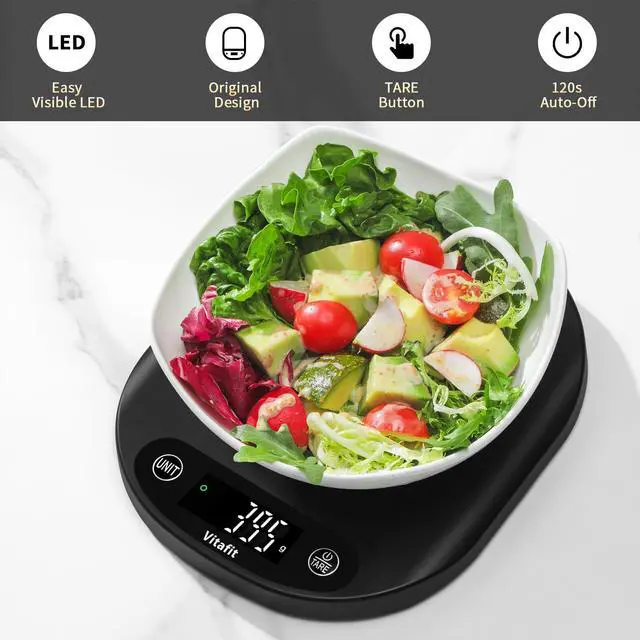 Alt view image 6 of 7 - Vitafit 33lb/15kg Digital Food Scale in High Precision 0.1oz/1g, Our Own Kitchen Scale Professional Factory Since 2001, Home and Kitchen Essentials for Cooking and Baking, LED, 3*AAA Batteries, Black