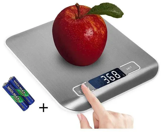 Main image of Digital Kitchen Scale,Food Scale for Meat Baking Weight,Unit Gram OZ lb Up 11 lb(1g-5KG),Silver Stainless Steel Anti-Fingerprint with Accuracy LCD Display for Cooking White(Include AAA Battery)