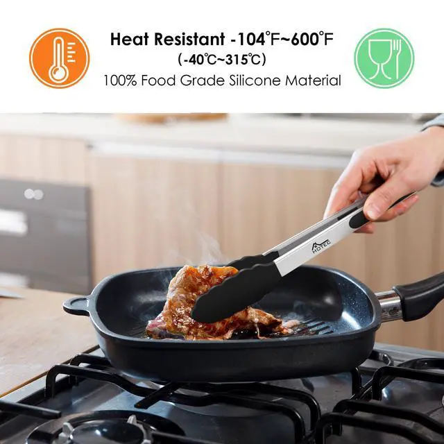Alt view image 2 of 7 - HOTEC Premium Stainless Steel Locking Kitchen Tongs with Silicon Tips, Set of 2-9" and 12"