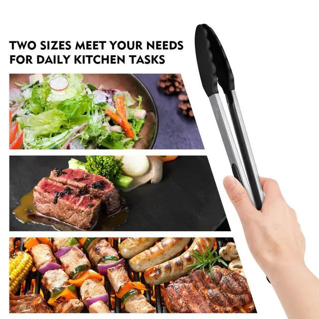Alt view image 6 of 7 - HOTEC Premium Stainless Steel Locking Kitchen Tongs with Silicon Tips, Set of 2-9" and 12"