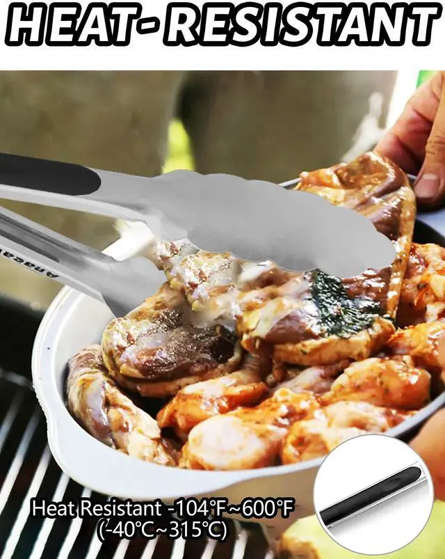 Alt view image 3 of 7 - Anaeat 7" Mini Cooking Tong Stainless Steel - Sturdy Coiled Spring Locking Kitchen Food Tong with Non-Slip Silicone Grip for Serving, Cooking, Baking - Heat Resistant up to 480°F (Black)