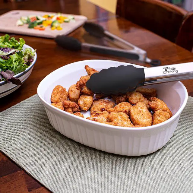 Alt view image 7 of 7 - Tribal Cooking Kitchen Tongs with Silicone Tips - Stainless Steel tongs for cooking - 9" and 12" Tongs With Silicone Rubber Non Slip Grips, Heat Resistant Metal Tongs.