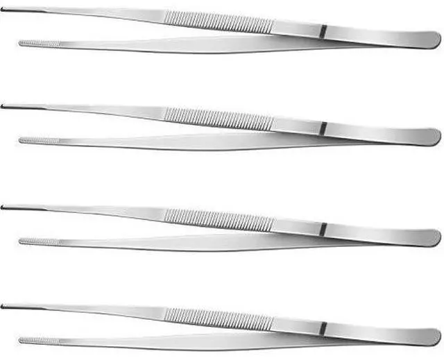 Main image of Yaomiao 4 Packs Bar Tweezers Long Garnish Tongs Bar Tweezers Stainless Steel Korean Bbq Tongs for Bartender Cocktail Cooking Food(Silver,8 Inch)