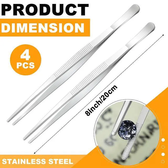 Alt view image 2 of 6 - Yaomiao 4 Packs Bar Tweezers Long Garnish Tongs Bar Tweezers Stainless Steel Korean Bbq Tongs for Bartender Cocktail Cooking Food(Silver,8 Inch)