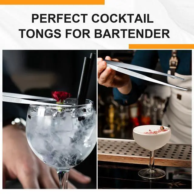 Alt view image 4 of 6 - 4 Packs 12 Inch Bar Tweezers Silver Cocktail Tongs Long Garnish Tweezers Stainless Steel Bartender Kitchen Cooking Tongs for Cocktail Food Fruit Korean BBQ Bartender Chef, Multi-use