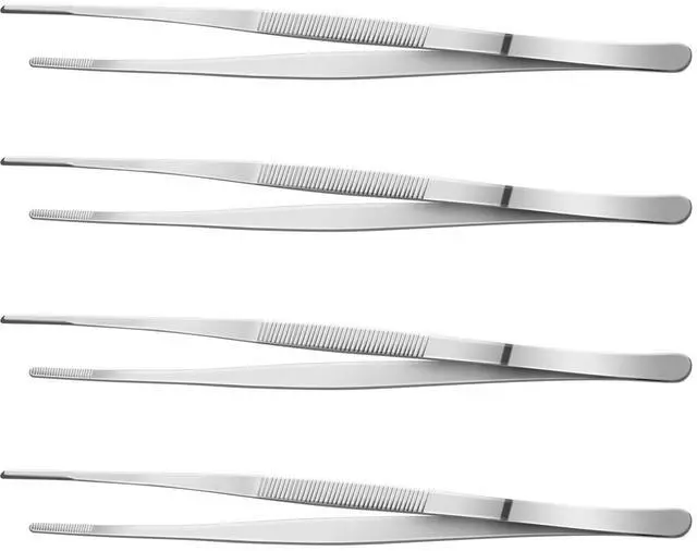 Main image of 4 Packs 12 Inch Bar Tweezers Silver Cocktail Tongs Long Garnish Tweezers Stainless Steel Bartender Kitchen Cooking Tongs for Cocktail Food Fruit Korean BBQ Bartender Chef, Multi-use