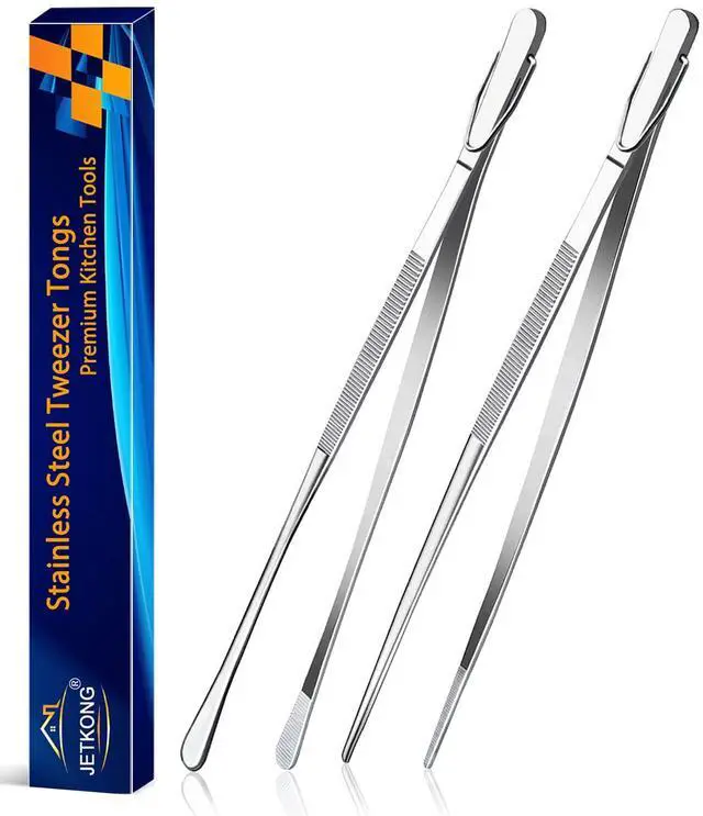 Main image of JETKONG 2 Pcs 12-Inch Kitchen Tweezers Fine Tweezer Tongs, Extra-Long Stainless Steel Cooking Tweezers (Silver)