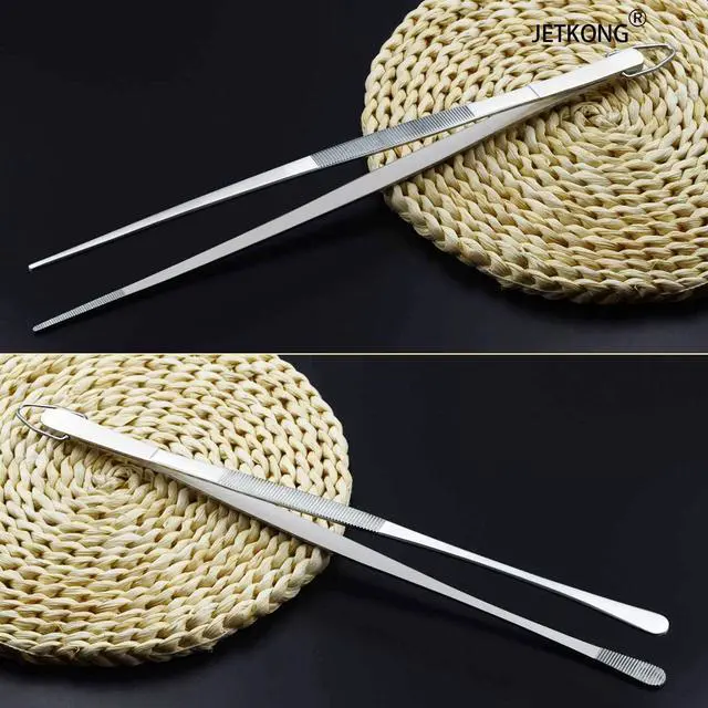 Alt view image 6 of 7 - JETKONG 2 Pcs 12-Inch Kitchen Tweezers Fine Tweezer Tongs, Extra-Long Stainless Steel Cooking Tweezers (Silver)