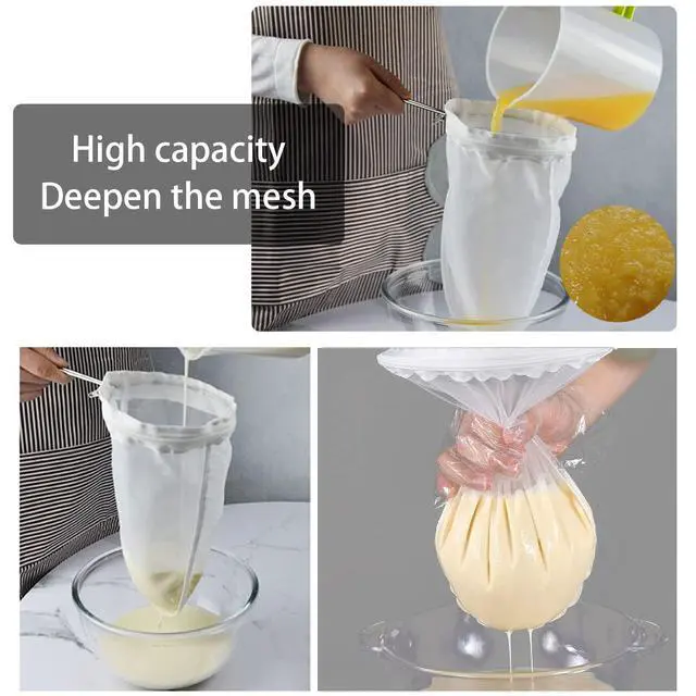 Alt view image 6 of 7 - WMKGG Ultra Fine Mesh Strainer Bags, Reusable Mesh Filter Bags with Stainless Steel Handle Frame for Filter NutMilk, Coffee, Milk, Butter, Juices and Fresh Cheese (Small Size)