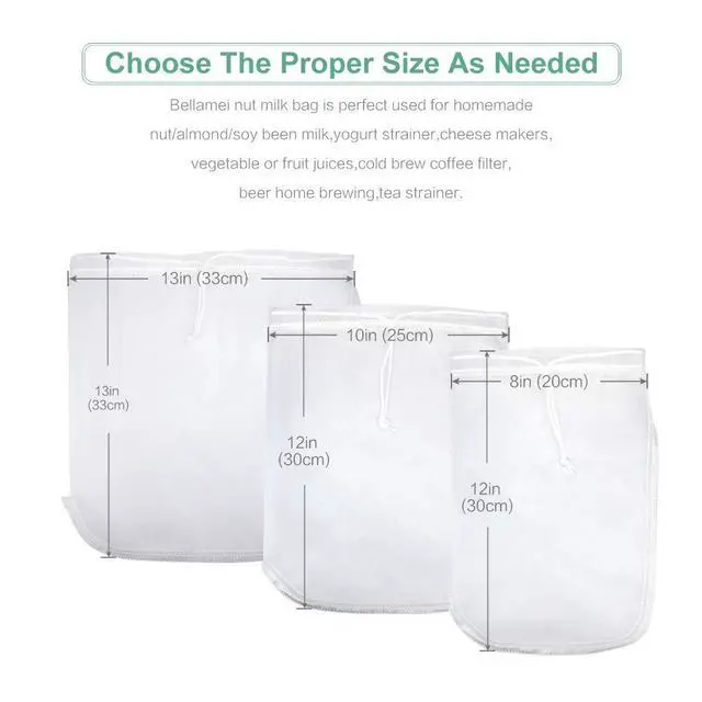 Alt view image 2 of 7 - Bellamei Nut Milk Bag Reusable 3 Pack Multi-size Food Strainer Nut Bags